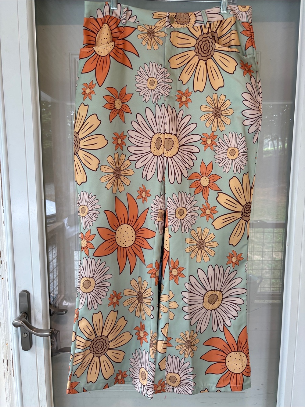 Floral Wide-Leg Skirt in Mint with Orange & Cream Flowers
